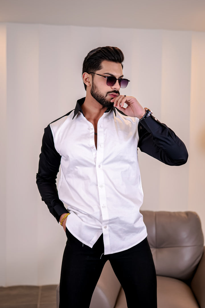 White Black Premium Satin Designer Shirt