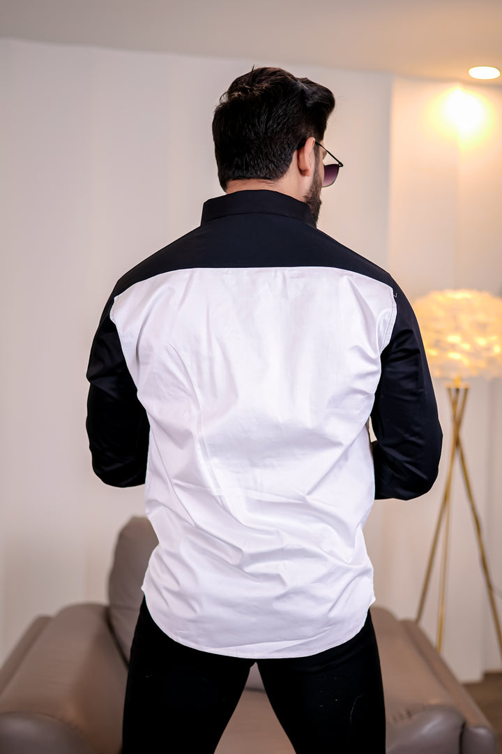 White Black Premium Satin Designer Shirt