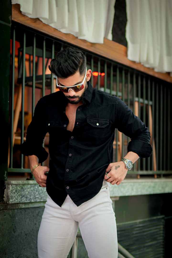 Black Double Pocket Full Sleeve RFD Cotton Shirt