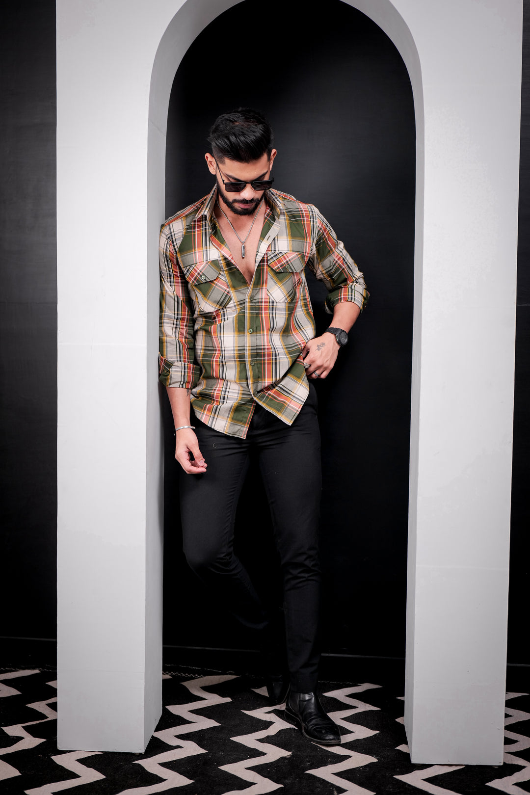 Mehandi Double Pocket Full Sleeve Check Shirt