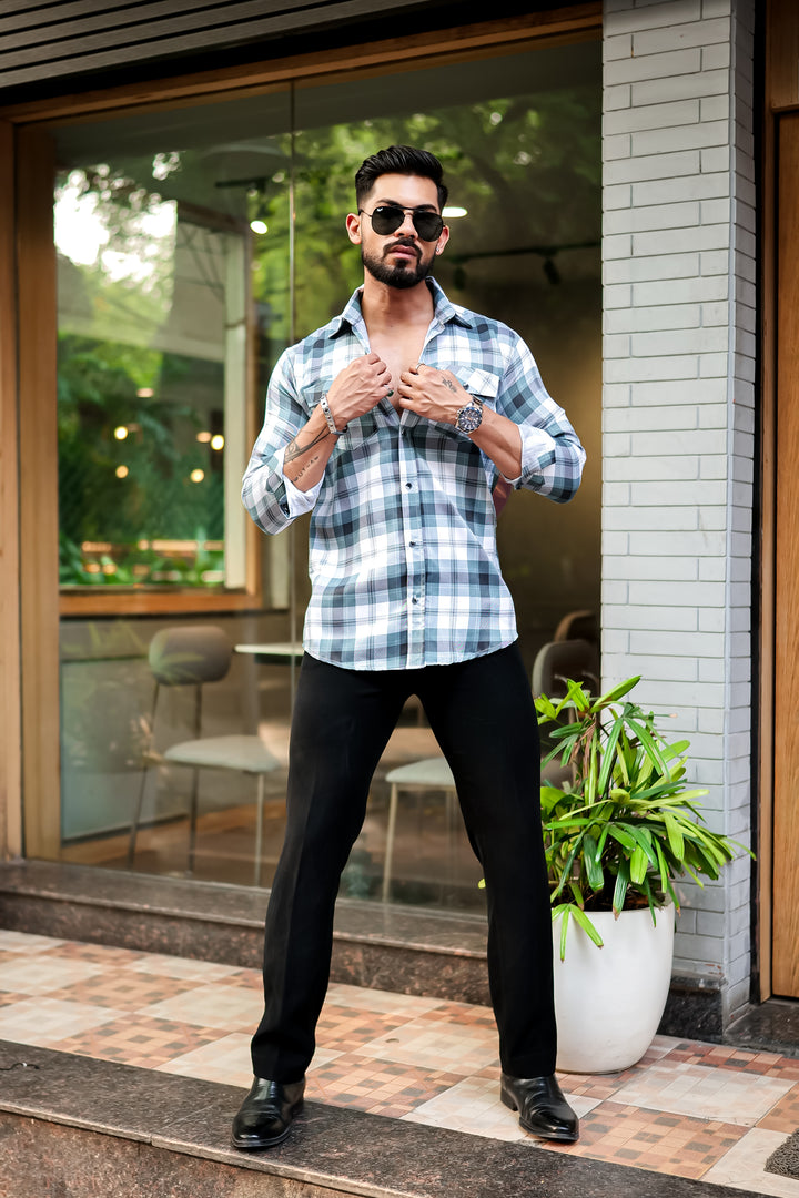 Light Green Double Pocket Checkered Shirt