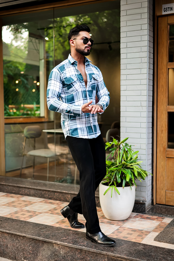 Dark Green Double Pocket Checkered Shirt