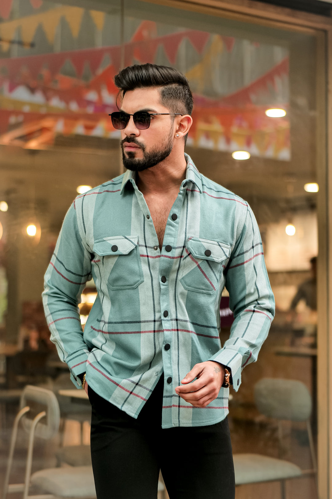 Green Premium Semi-Winter Checkered Shirt