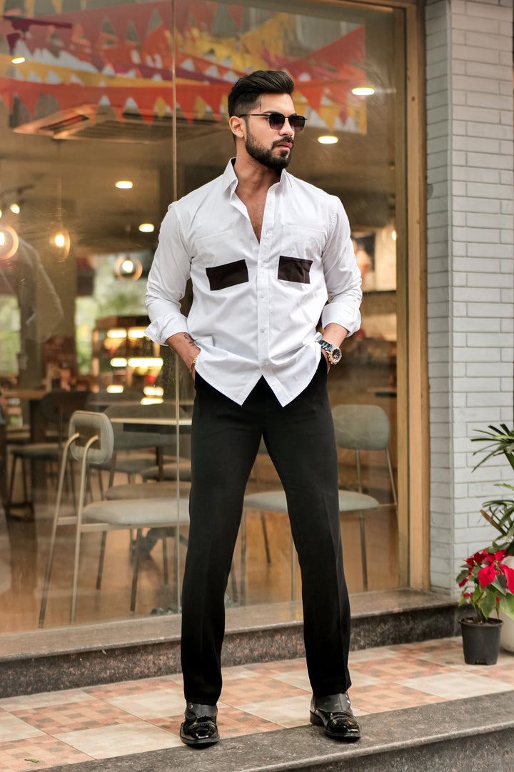 White Double Pocket Cotton Designer Shirt