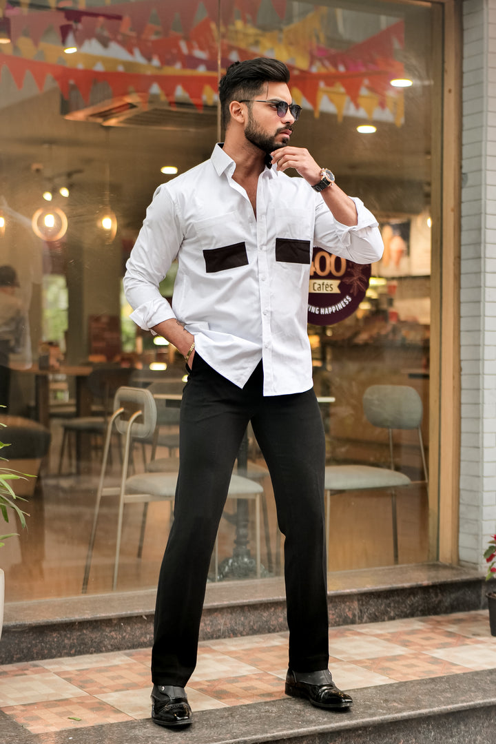 White Double Pocket Cotton Designer Shirt