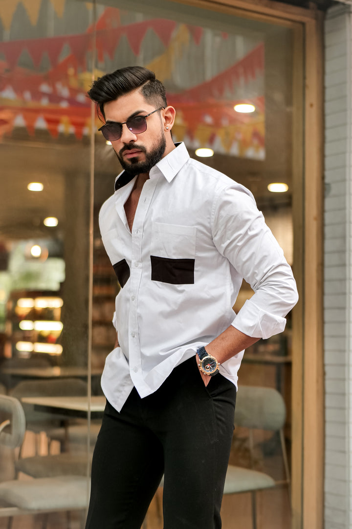 White Double Pocket Cotton Designer Shirt