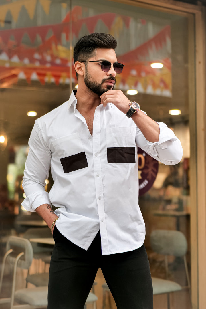 White Double Pocket Cotton Designer Shirt