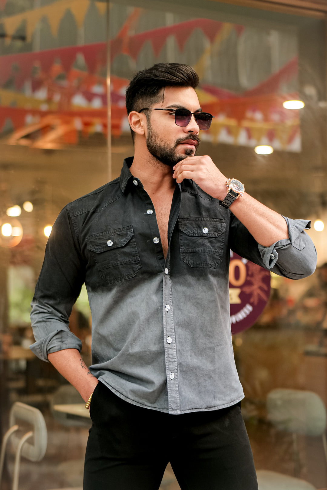 Black Double Shade Cotton RFD Designer Shirt