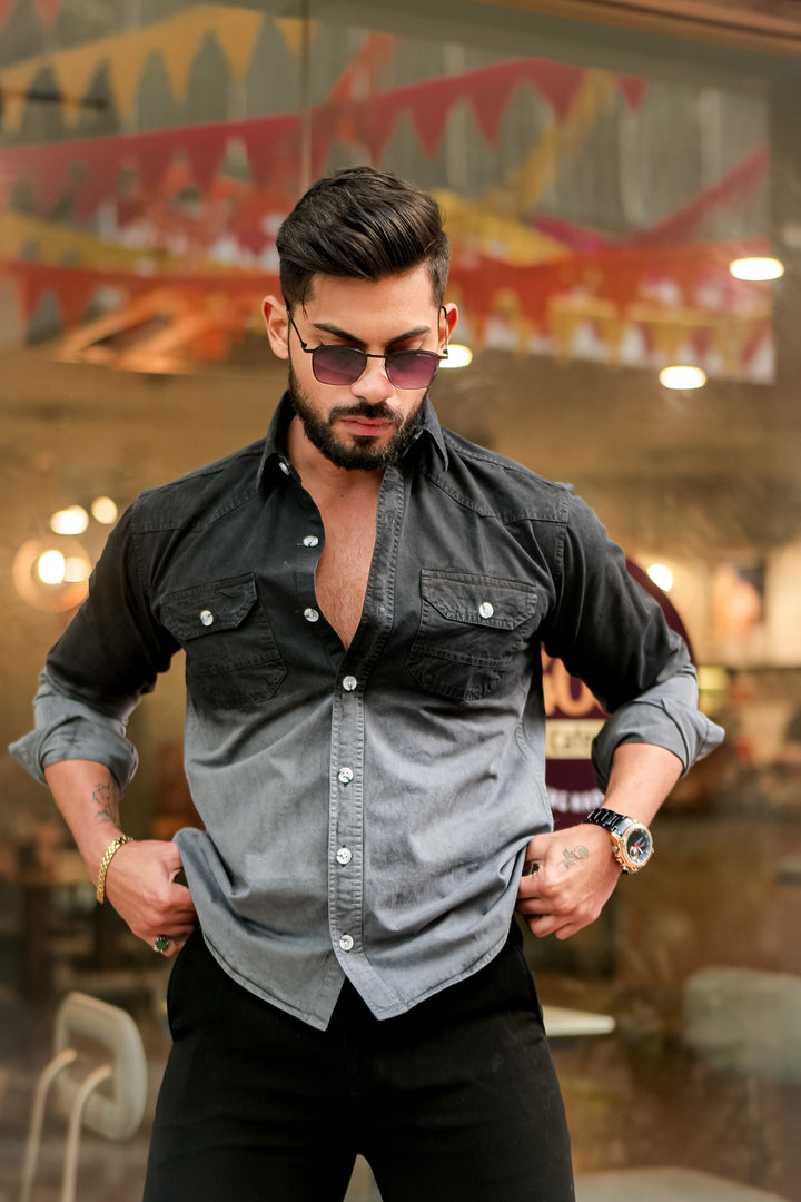 Black Double Shade Cotton RFD Designer Shirt