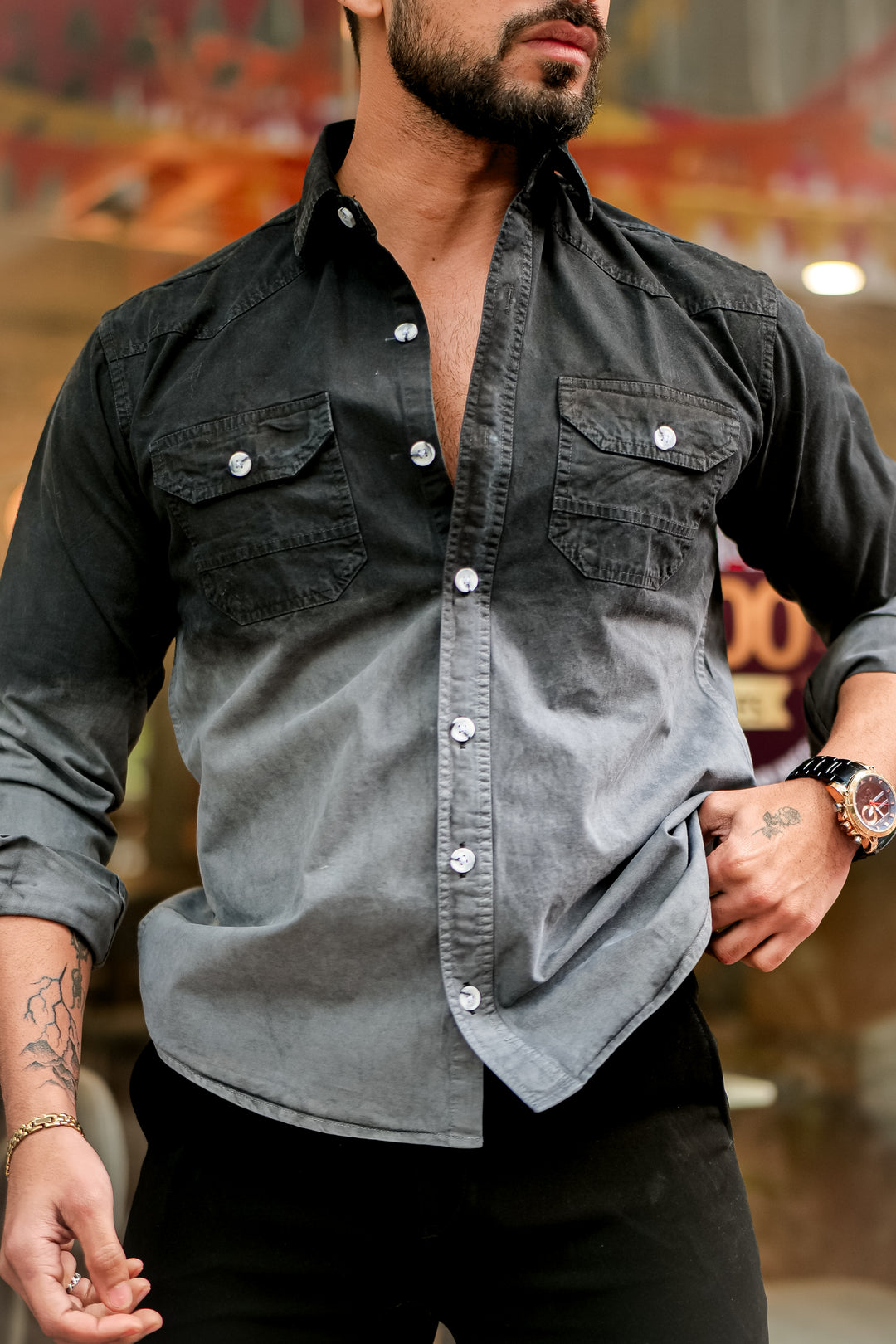 Black Double Shade Cotton RFD Designer Shirt