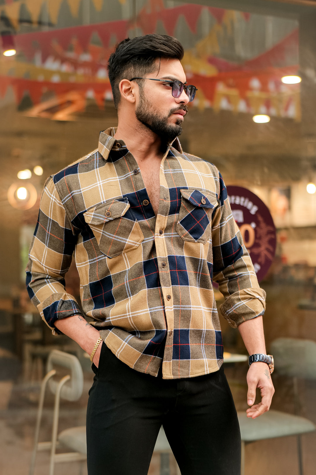 Brown Semi-Winter Checkered Shirt