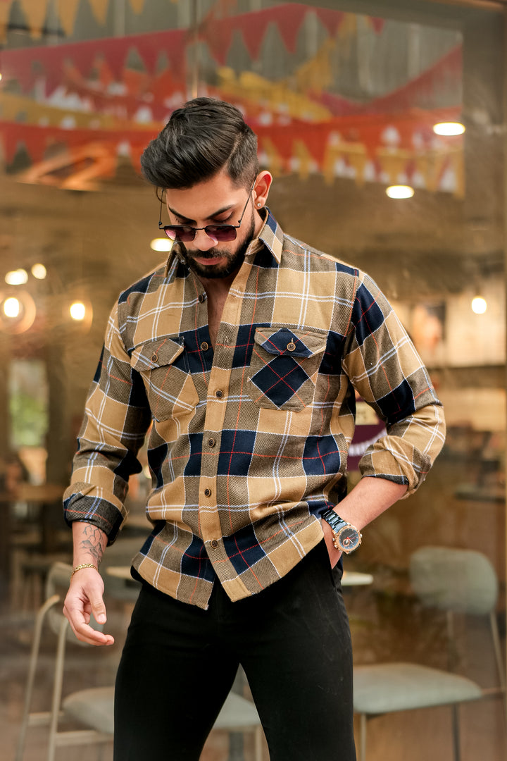 Brown Semi-Winter Checkered Shirt