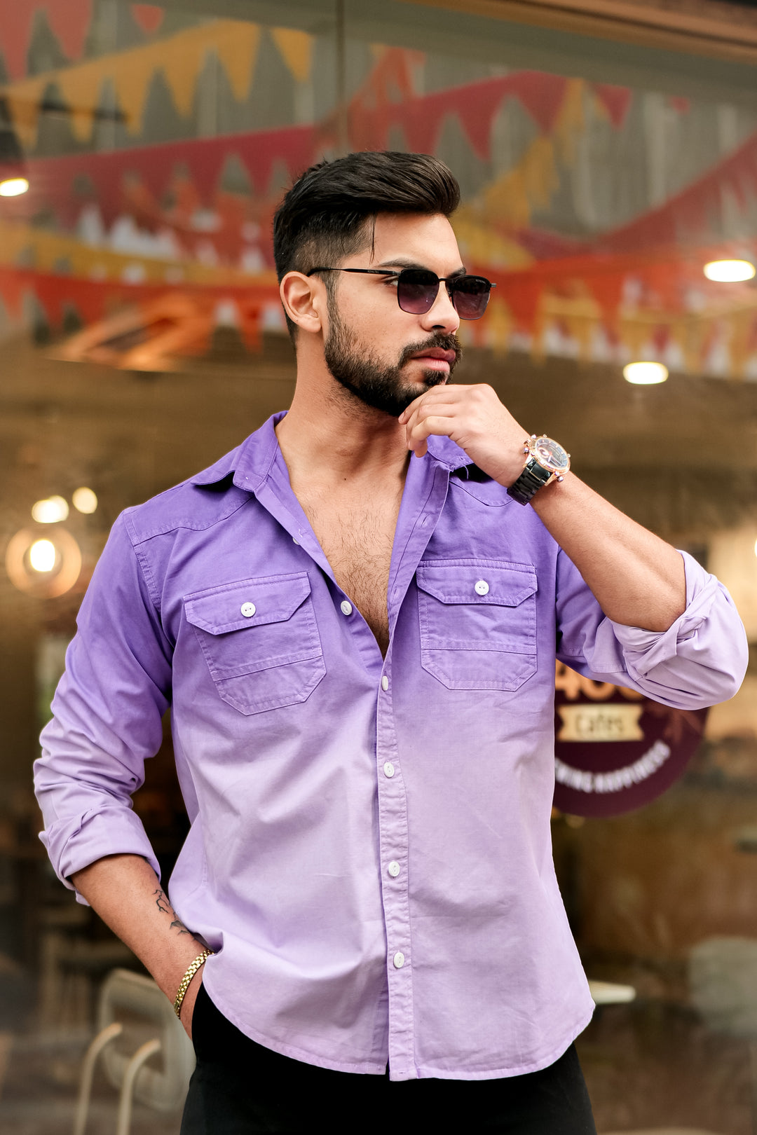 Purple Double Shade Cotton RFD Designer Shirt