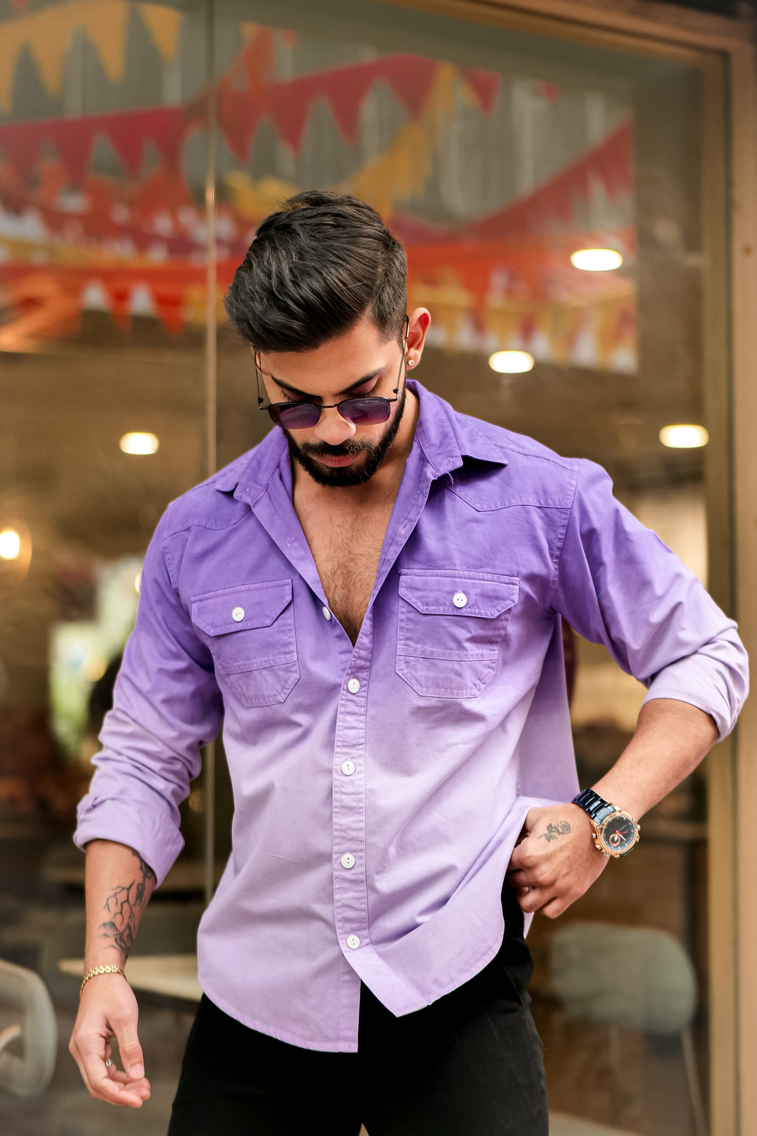 Purple Double Shade Cotton RFD Designer Shirt