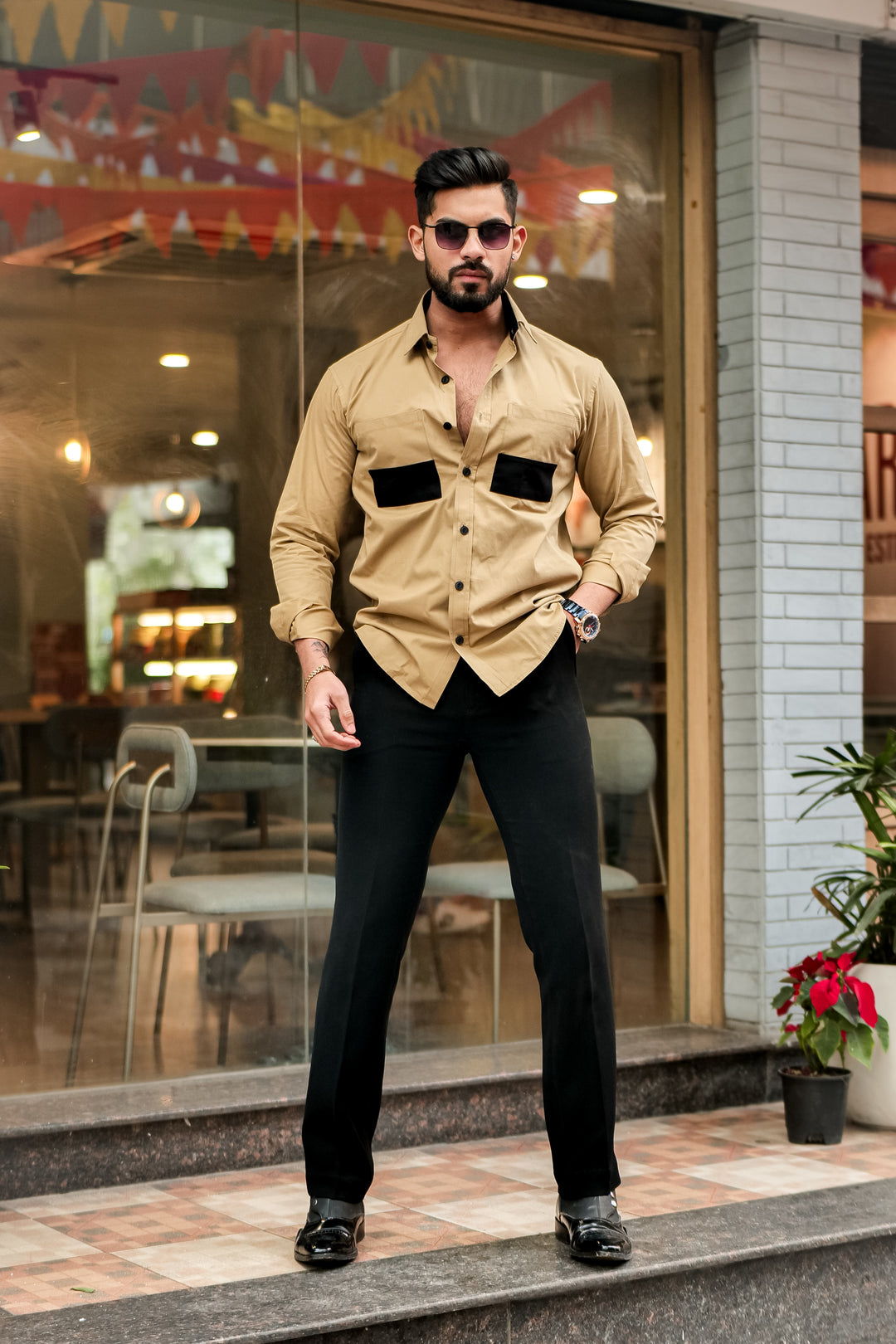 Mustard Double Pocket Cotton Designer Shirt