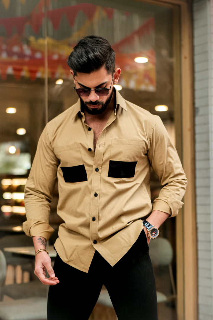 Mustard Double Pocket Cotton Designer Shirt