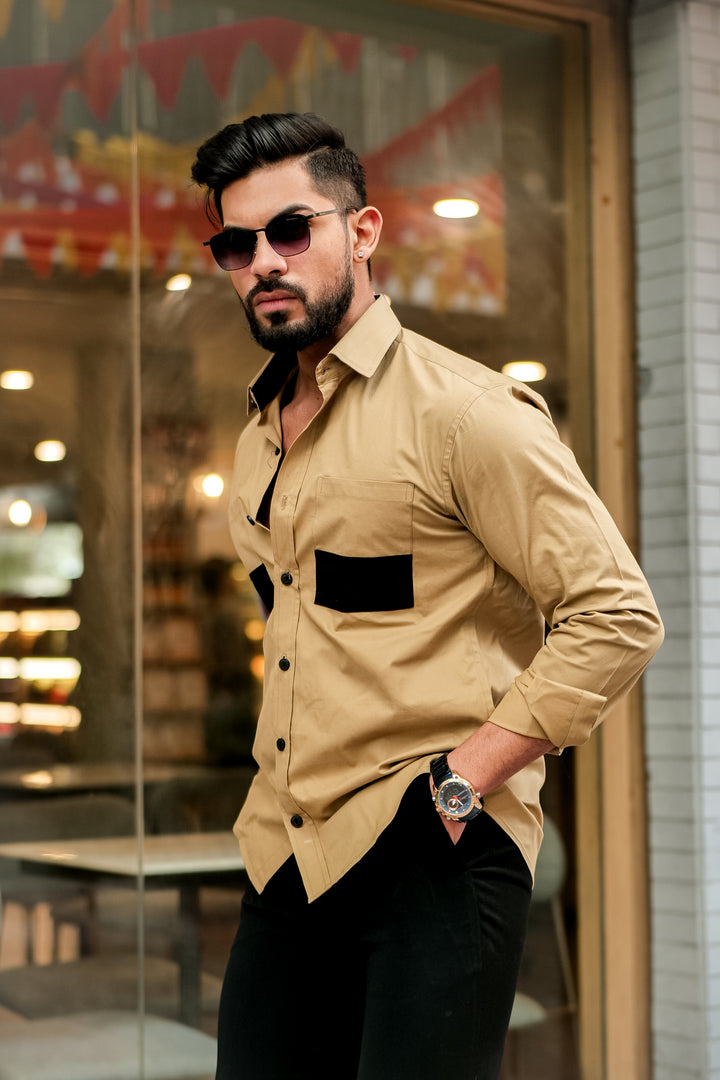 Mustard Double Pocket Cotton Designer Shirt