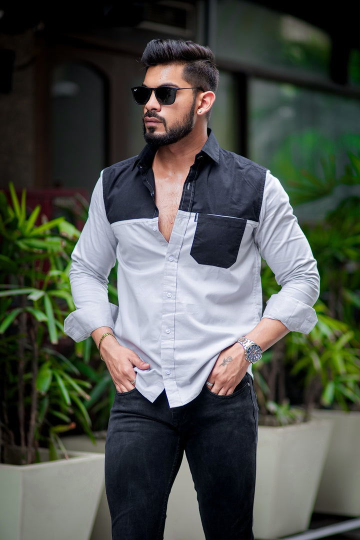 Grey Black designer cotton full sleeve shirt