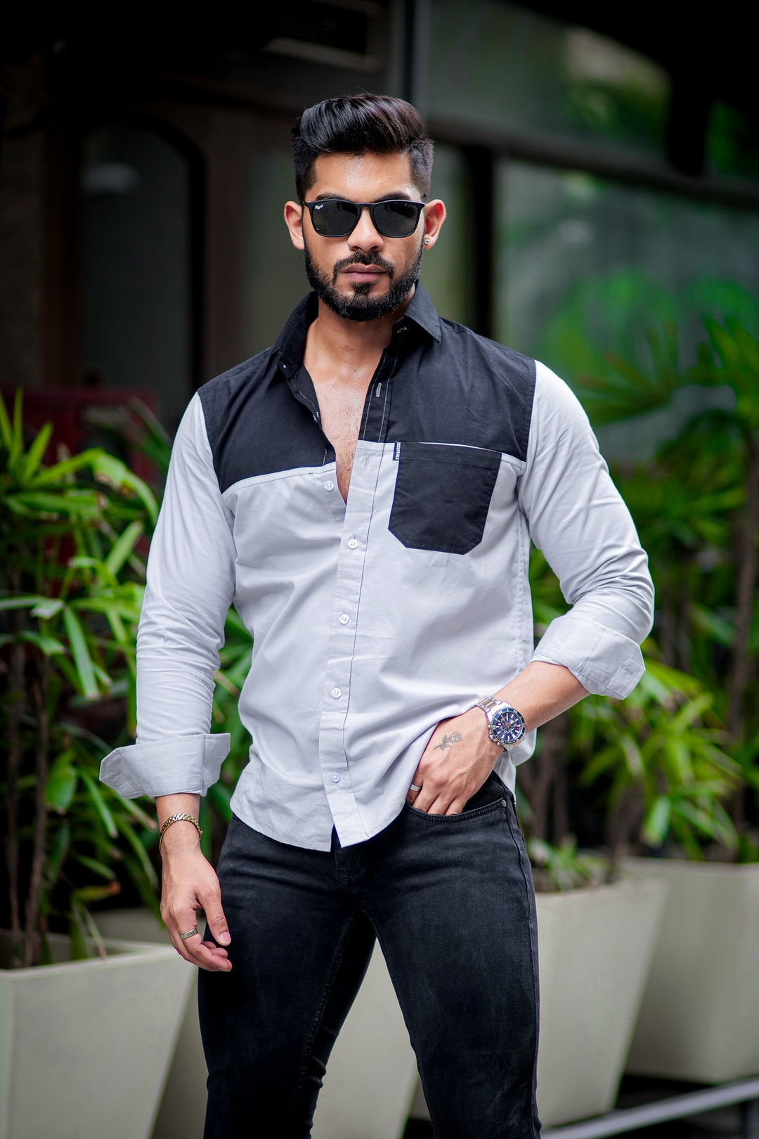 Grey Black designer cotton full sleeve shirt