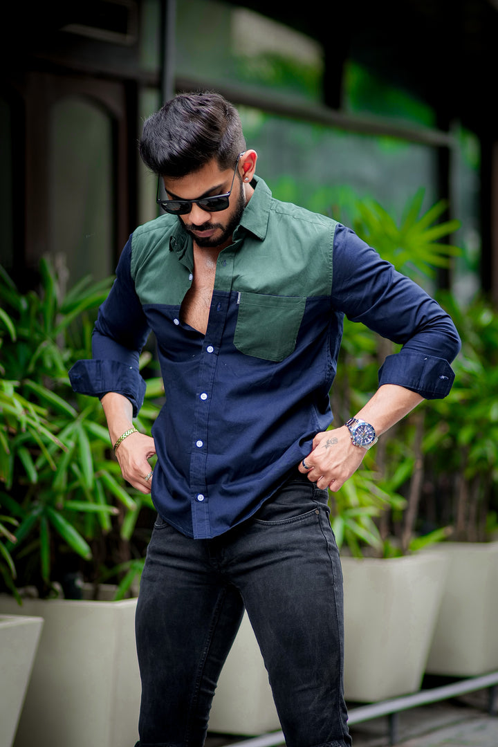 Navy green designer cotton full sleeve shirt