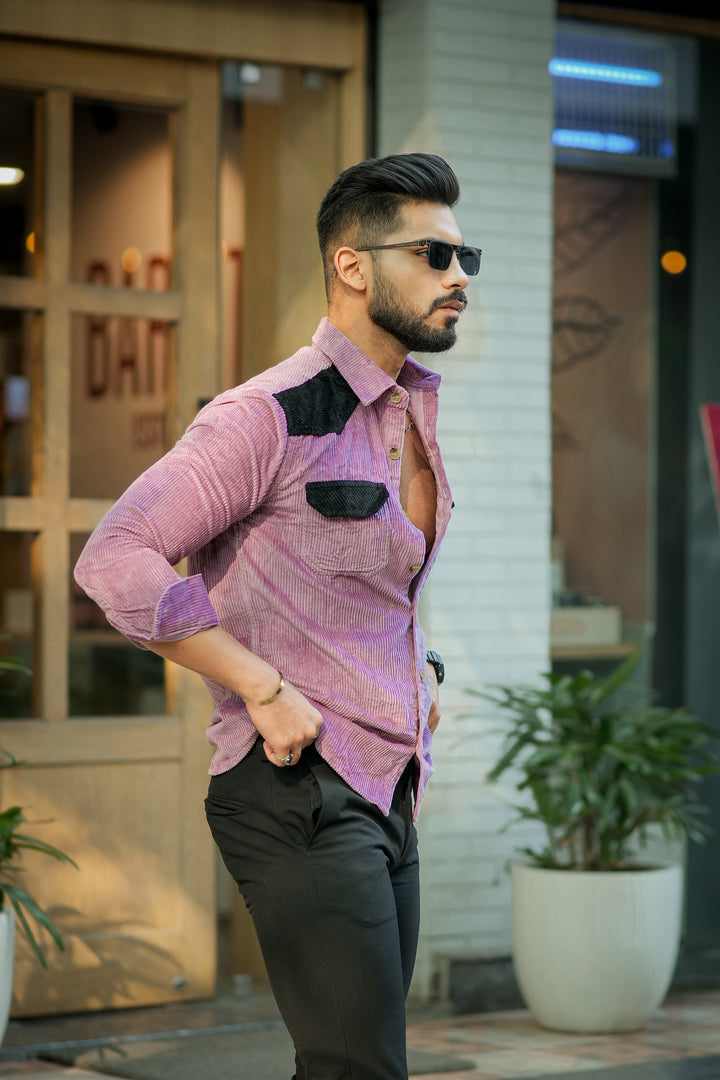 Purple-Black Double Pocket Cotrise Designer Shirt