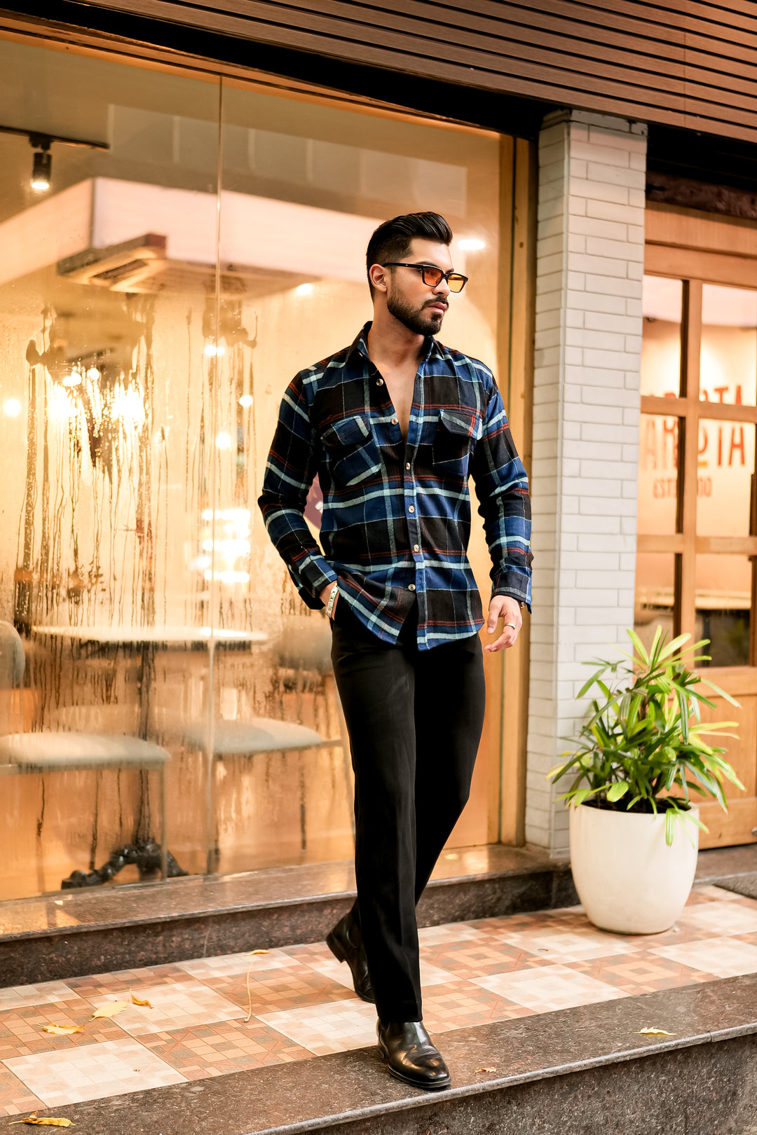 Blue Semi-Winter Checkered Shirt