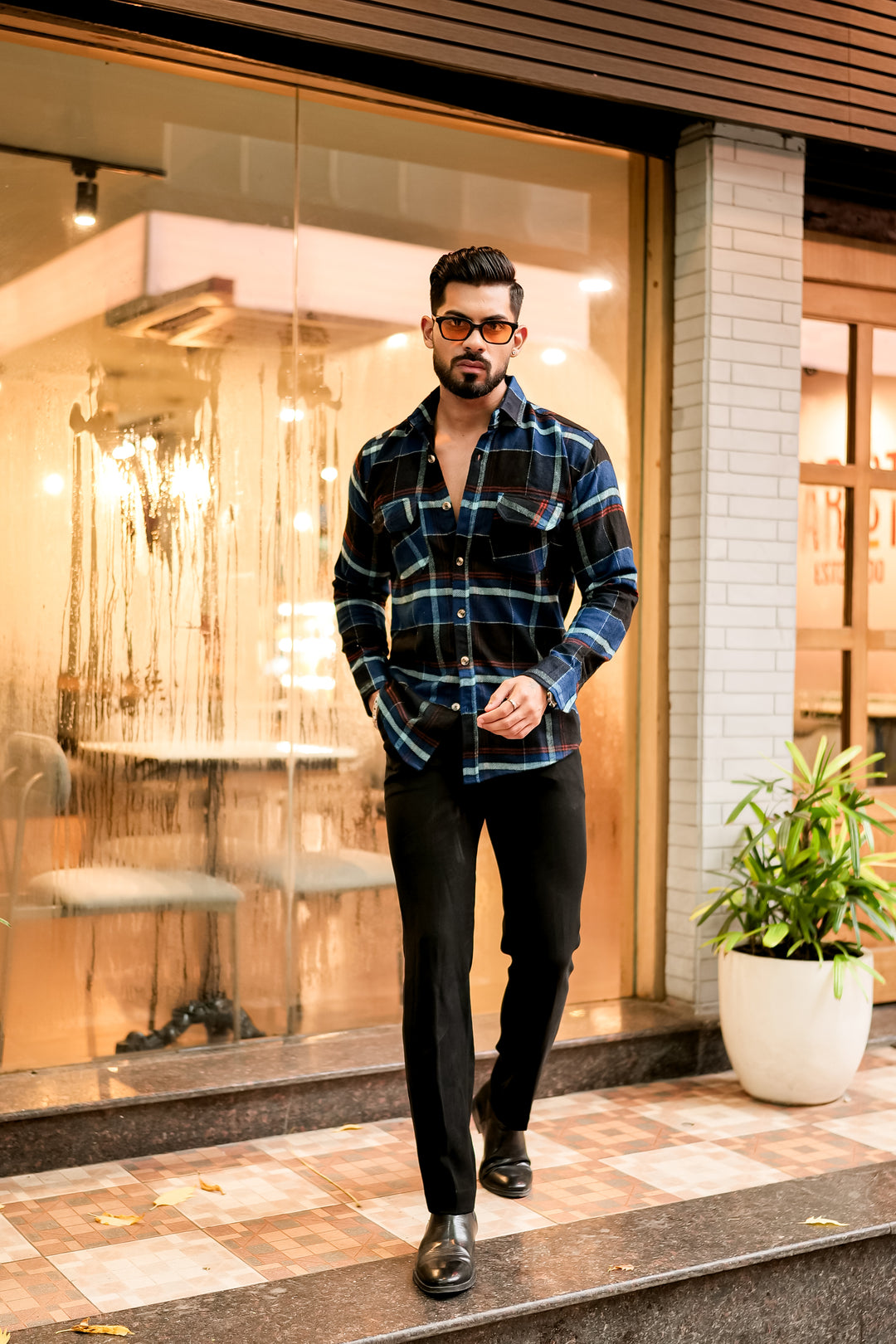 Blue Semi-Winter Checkered Shirt