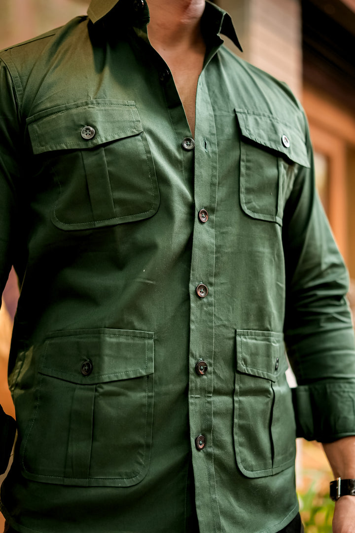 Dark-Green Four Pockets Premium Shirt