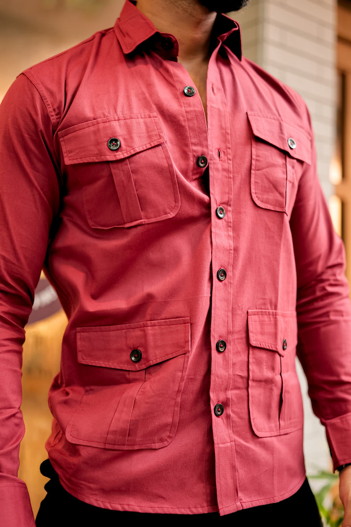 Maroon Four Pockets Premium Shirt