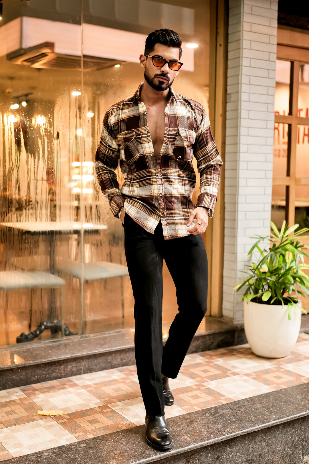 Brown Semi-Winter Checkered Shirt