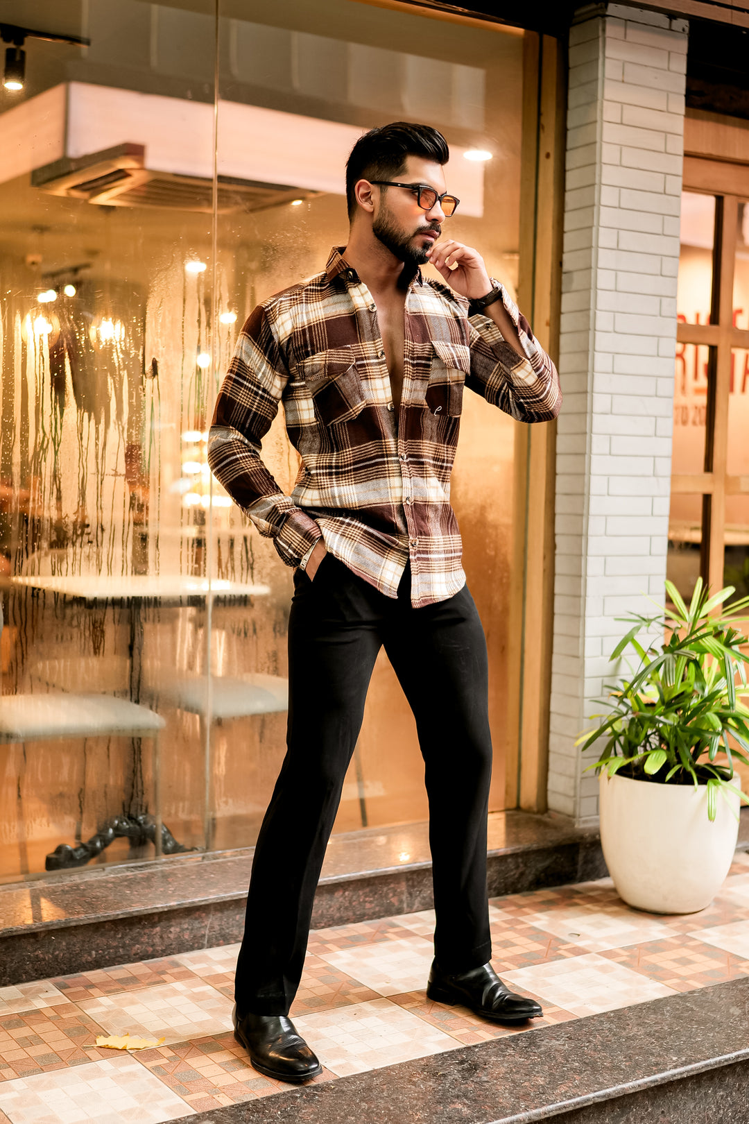 Brown Semi-Winter Checkered Shirt