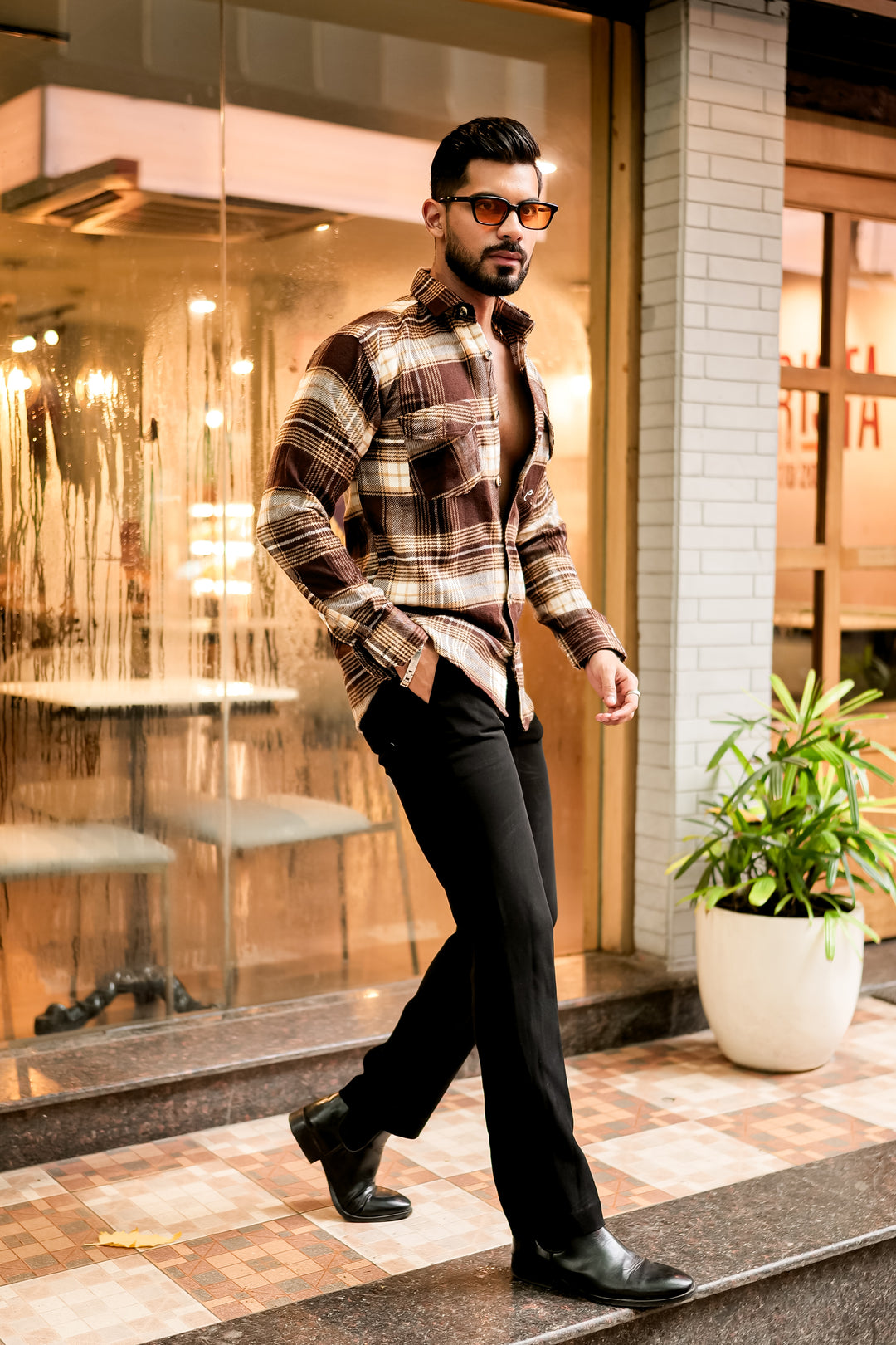 Brown Semi-Winter Checkered Shirt