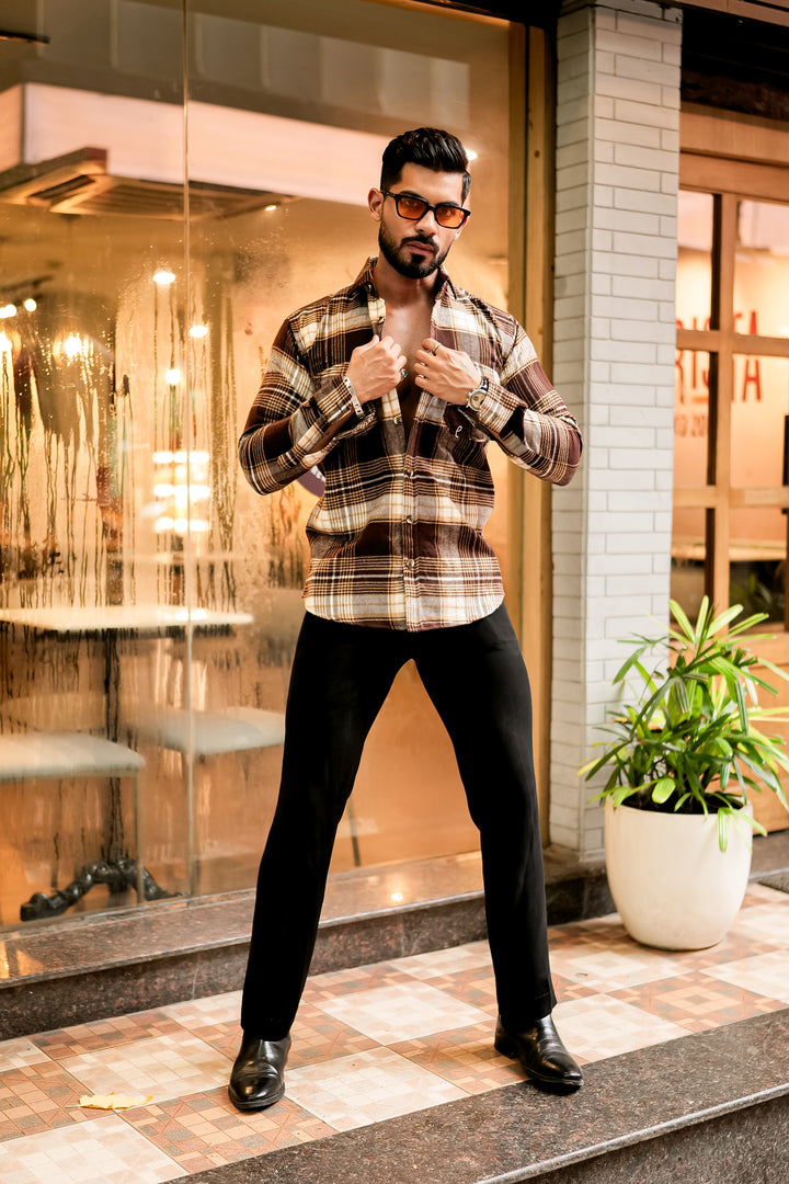 Brown Semi-Winter Checkered Shirt