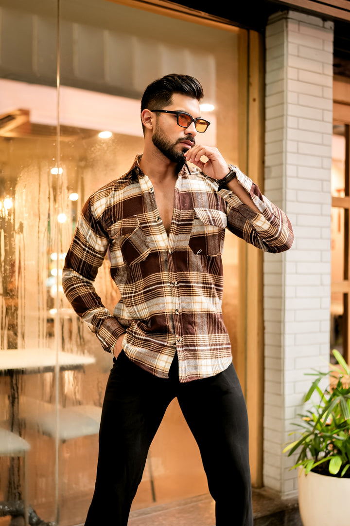 Brown Semi-Winter Checkered Shirt