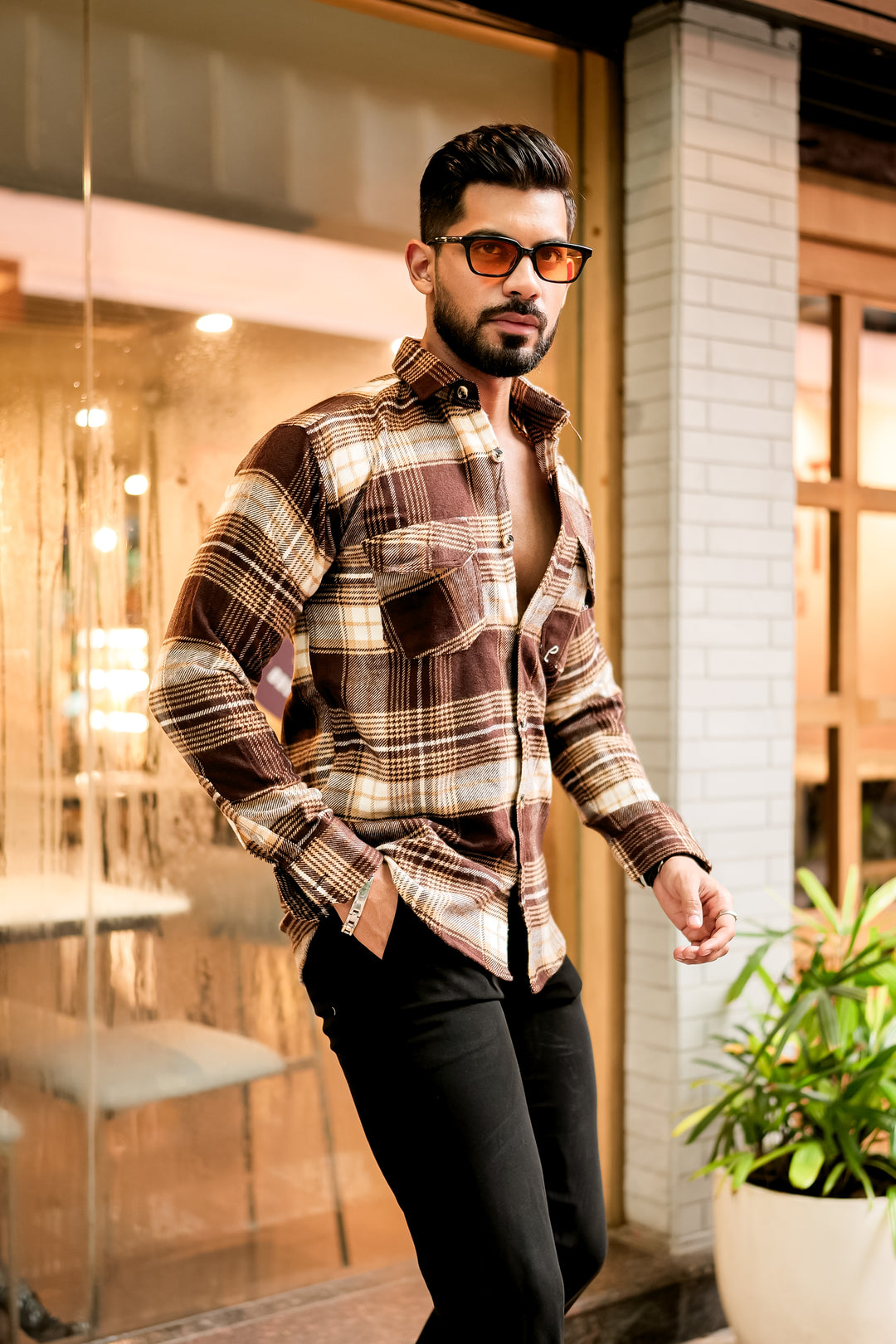 Brown Semi-Winter Checkered Shirt