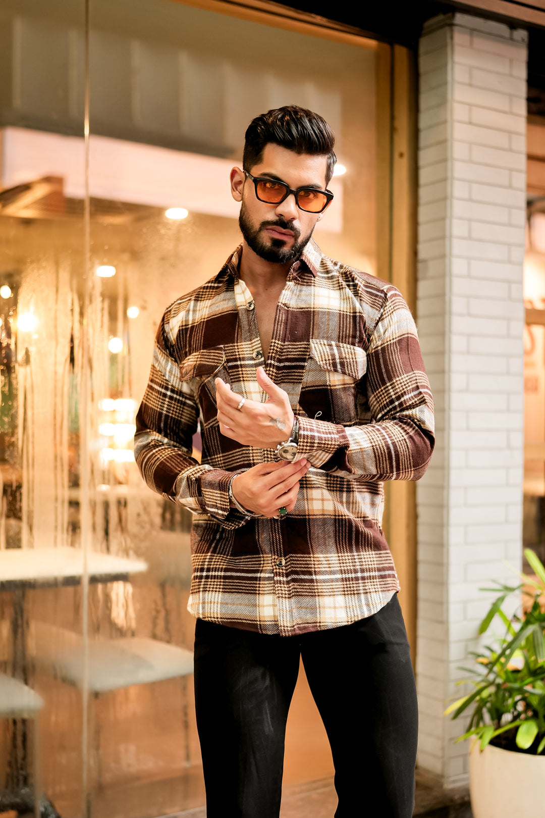 Brown Semi-Winter Checkered Shirt