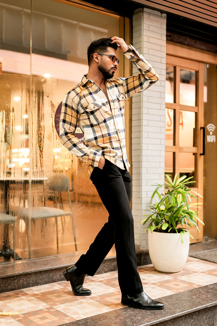 Light-Brown Semi-Winter Checkered Shirt