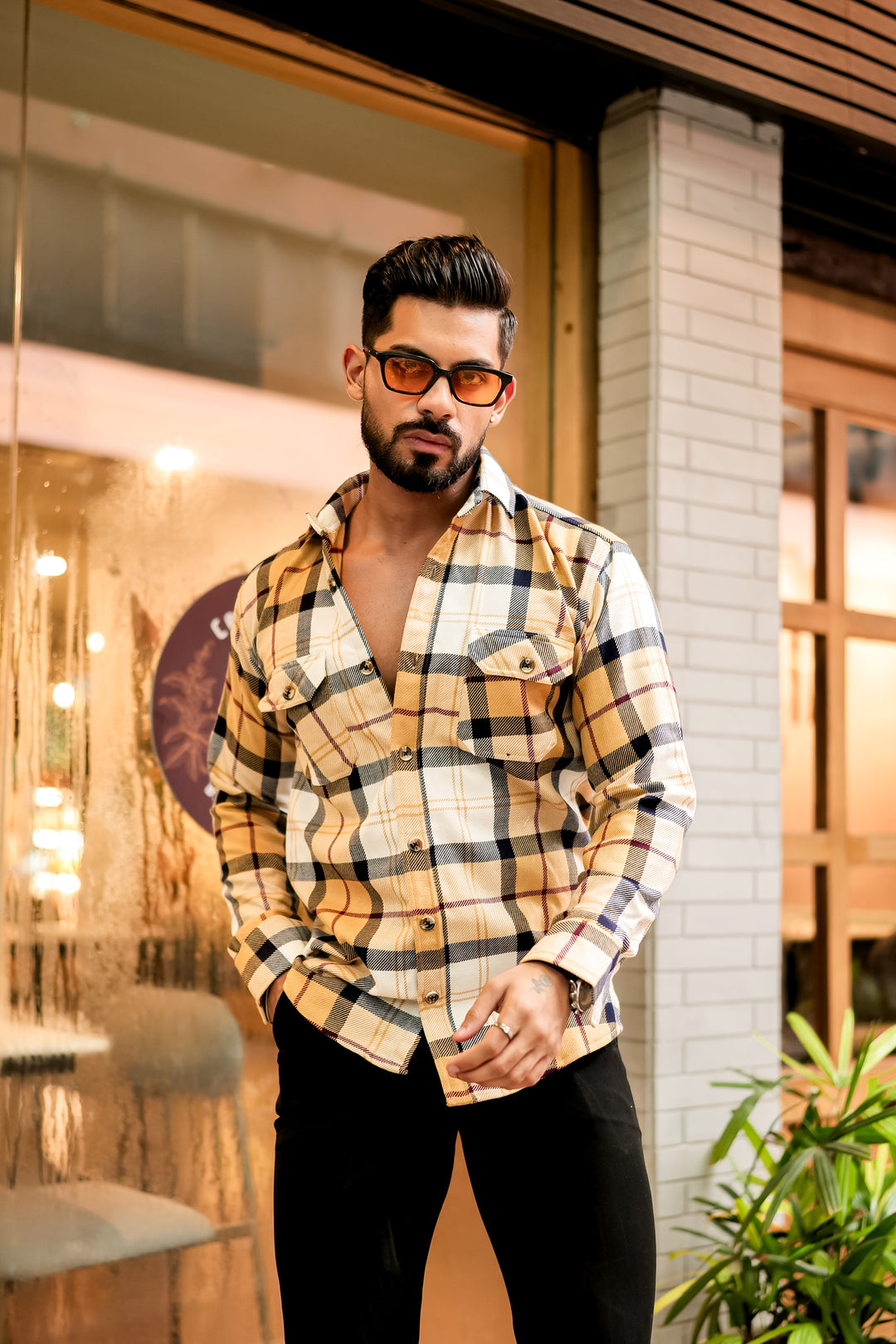 Light-Brown Semi-Winter Checkered Shirt