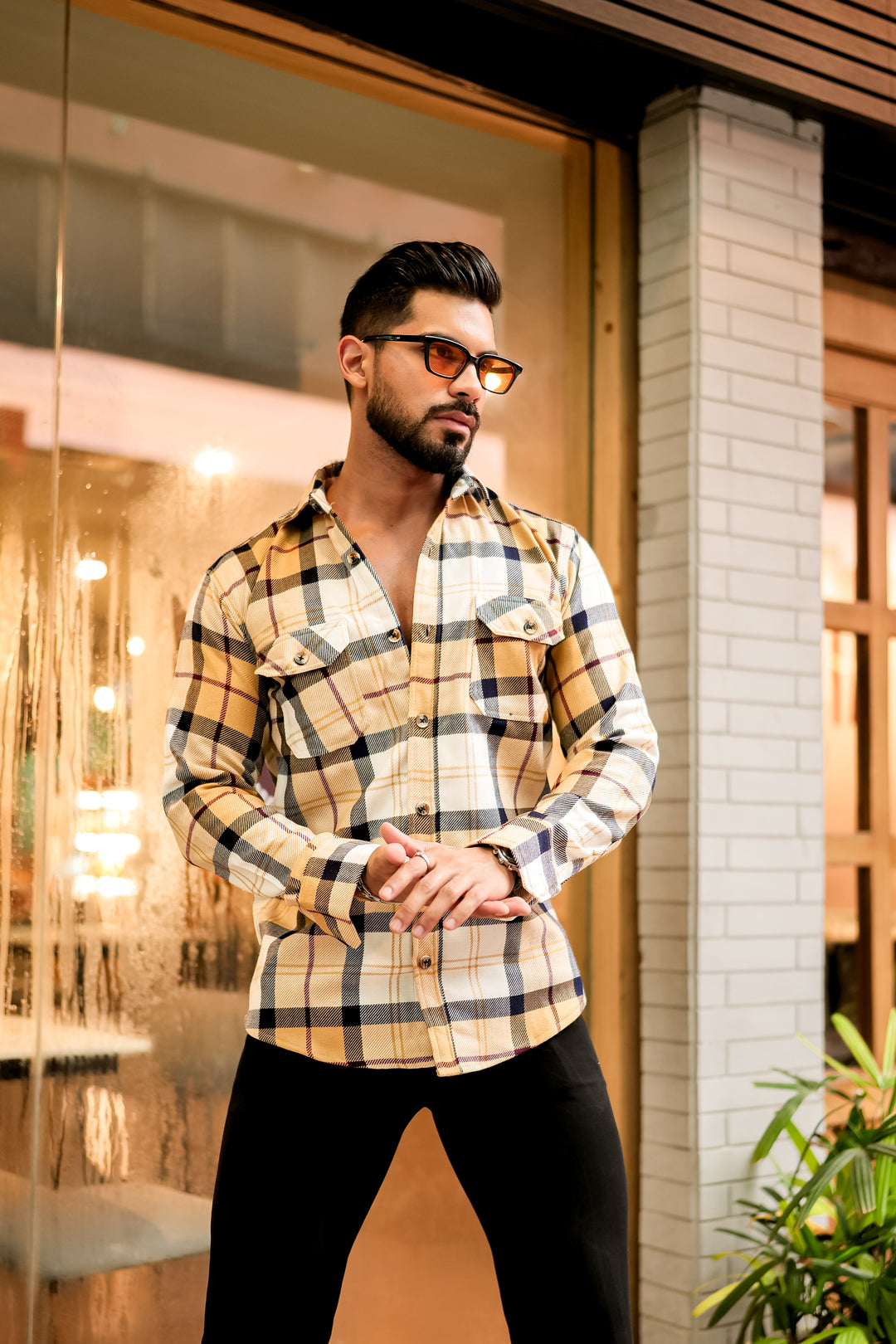 Light-Brown Semi-Winter Checkered Shirt