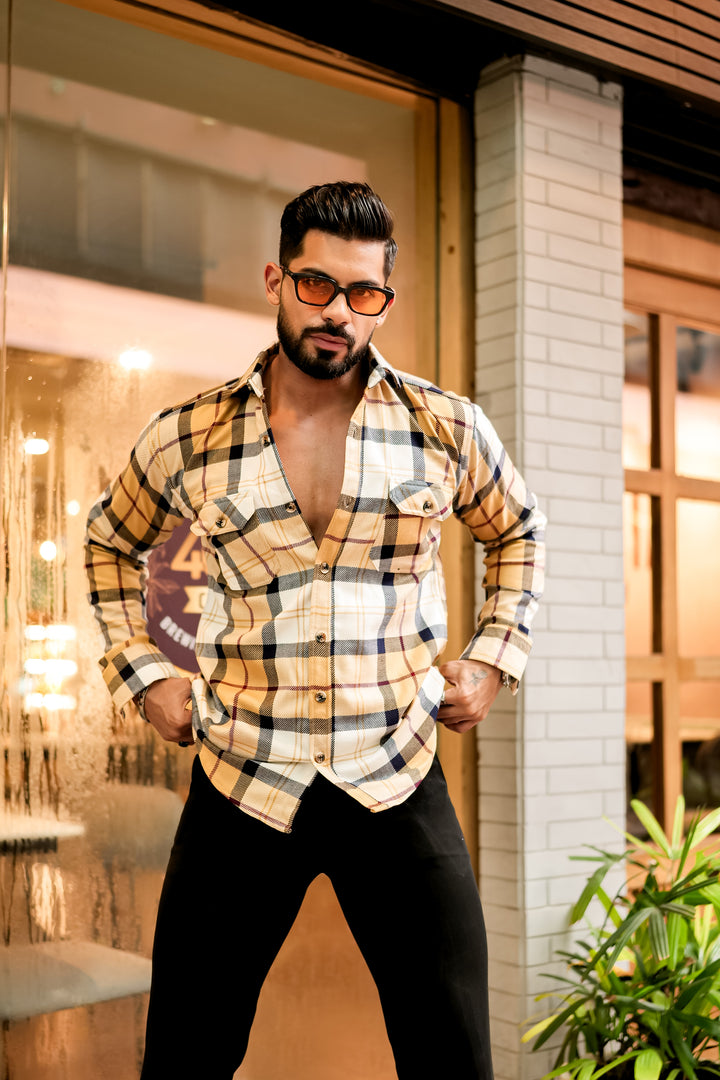 Light-Brown Semi-Winter Checkered Shirt