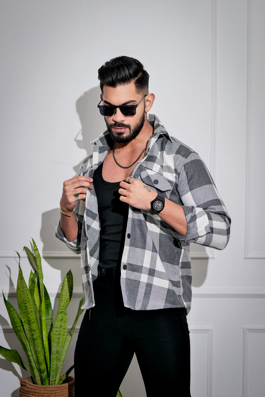 Grey-White Winter Checkered Shirt