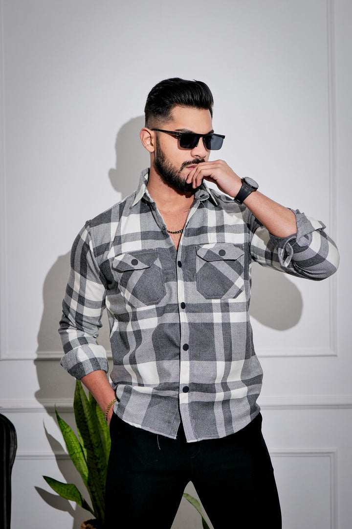 Grey-White Winter Checkered Shirt