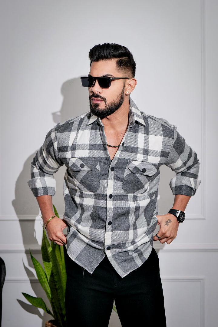 Grey-White Winter Checkered Shirt