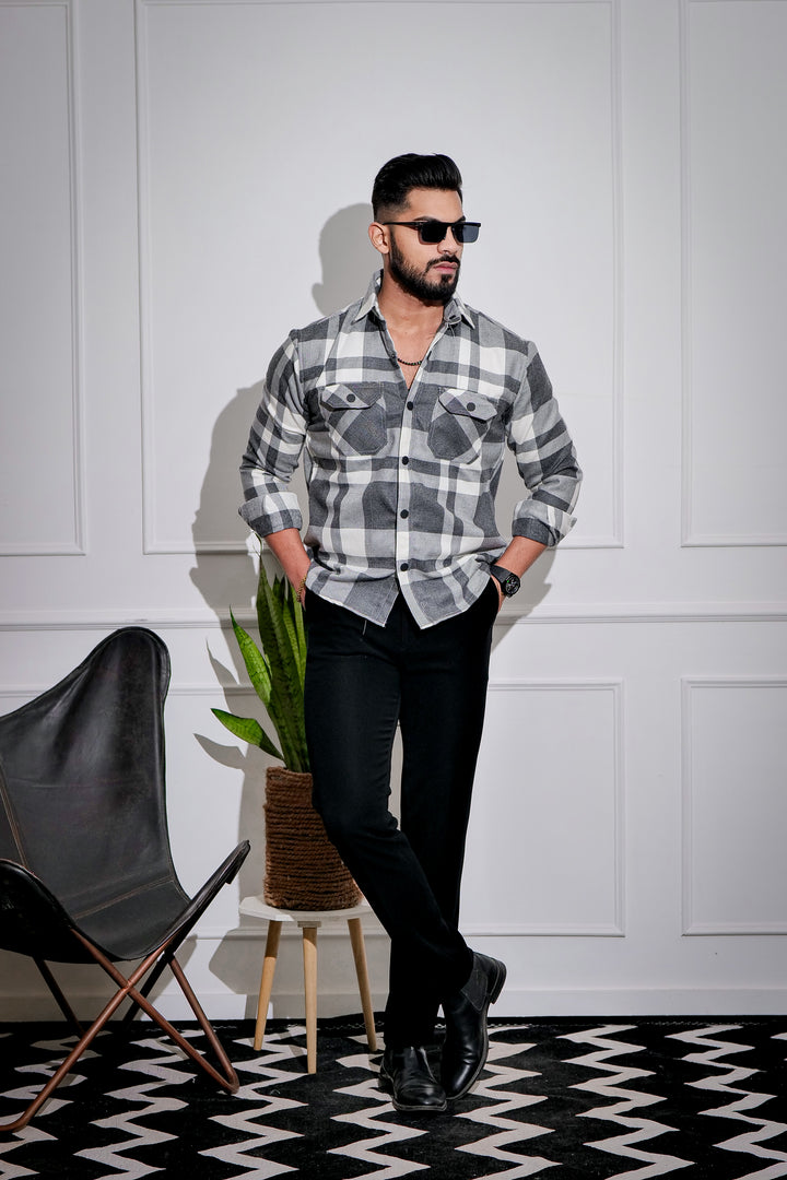 Grey-White Winter Checkered Shirt