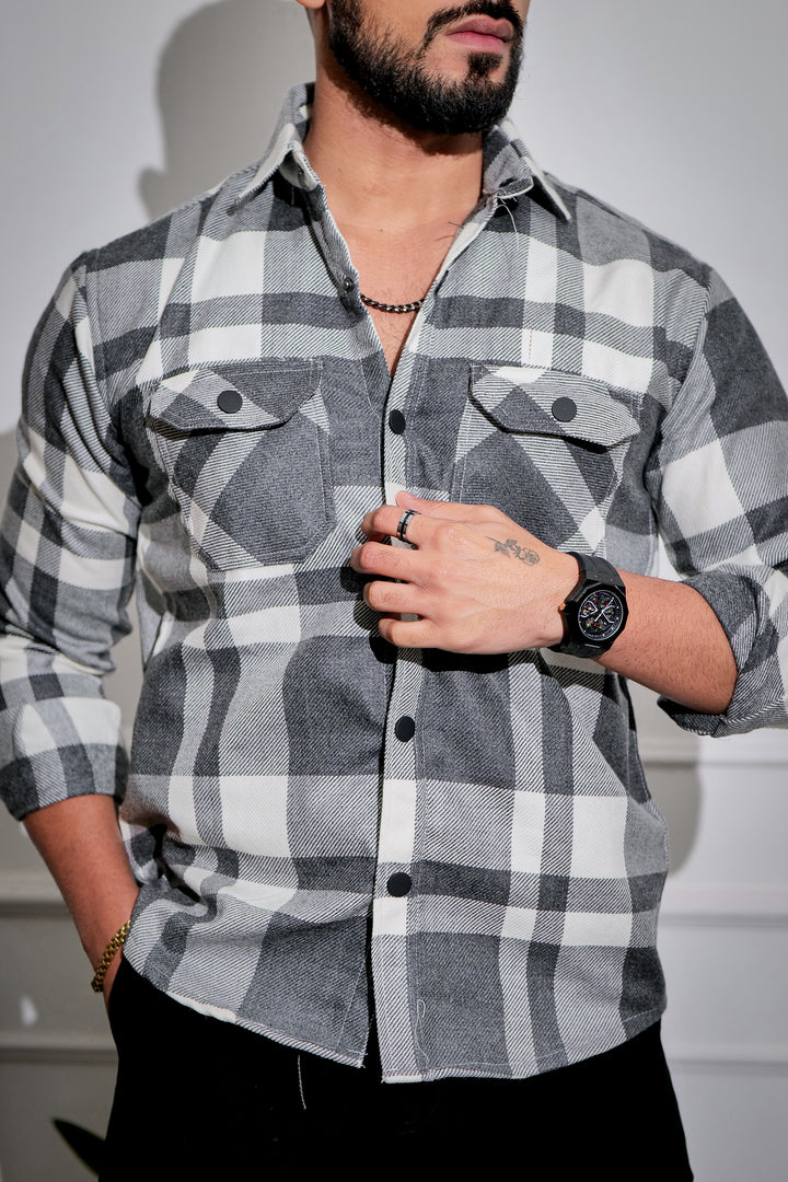 Grey-White Winter Checkered Shirt