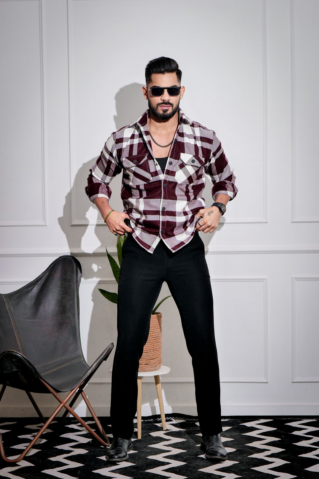 Maroon Winter Checkered Shirt