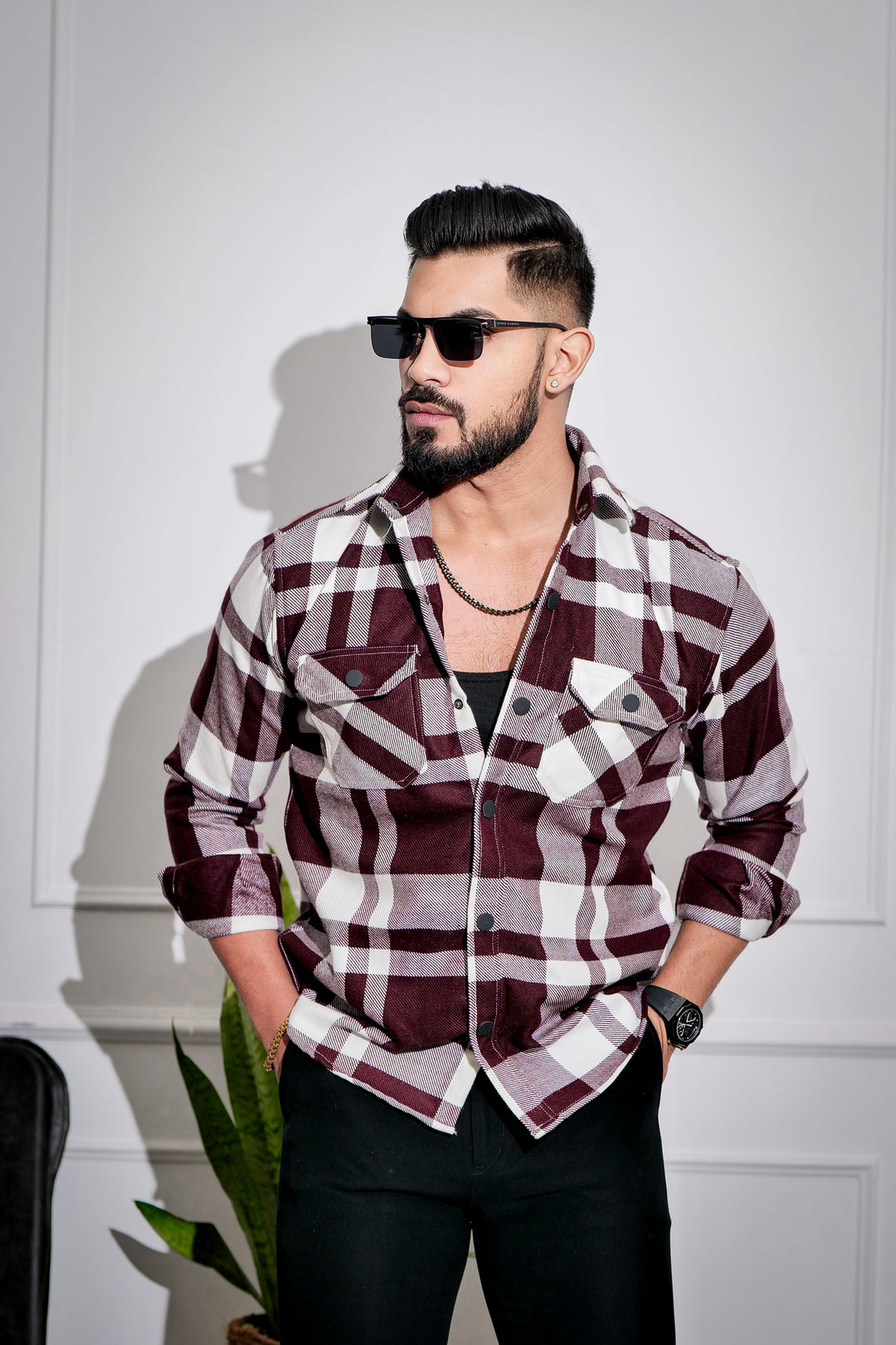 Maroon Winter Checkered Shirt