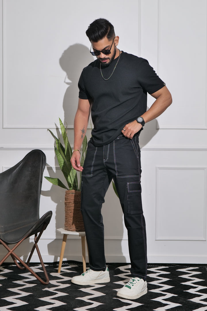 Men's Black Premium Cargo Joggers