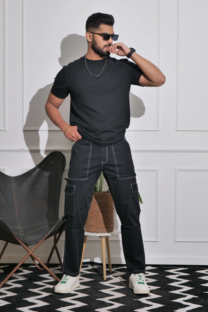 Men's Black Premium Cargo Joggers