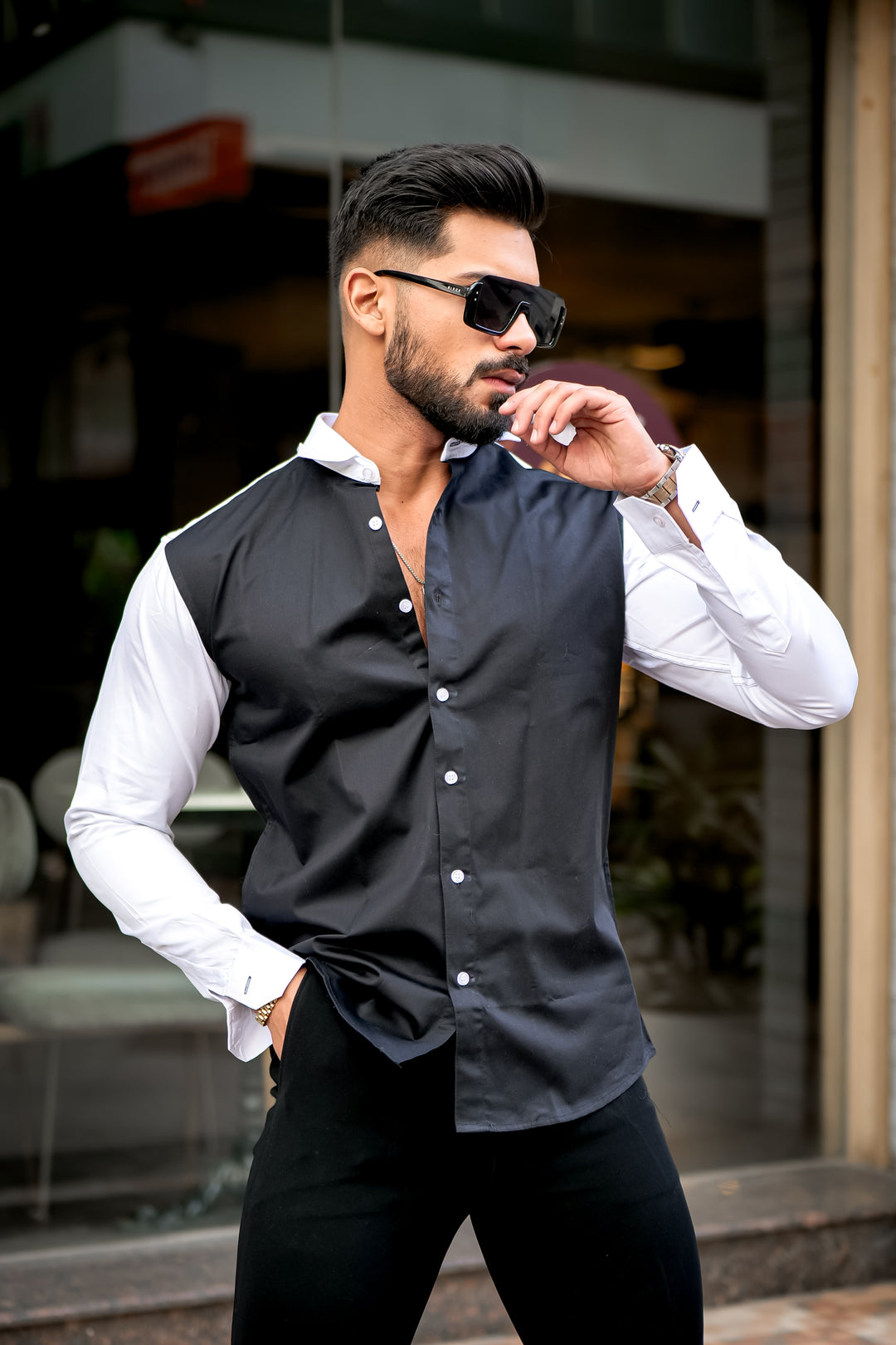 Black-White Designer Cotton Shirt